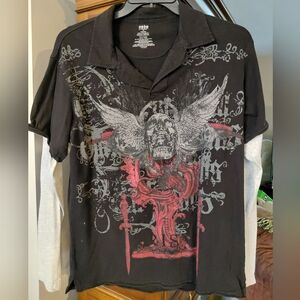 NOBO Men's Black and White Graphic Long Sleeve Shirt